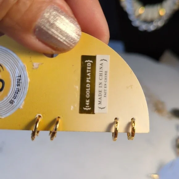 Anthropologie Small Hoop & Stud 14K Gold Plated Earrings Set, 3 Pairs - NWT - Picture 6 of 9